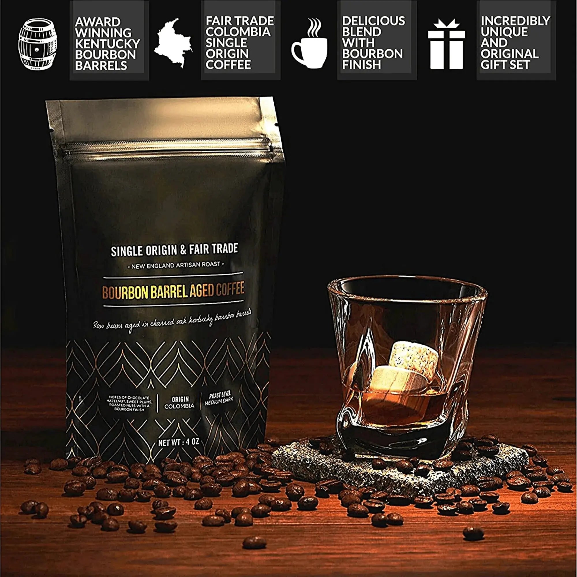 The Gourmet Gift Set - Whiskey Stones & Bourbon Barrel Aged Coffee EZE®