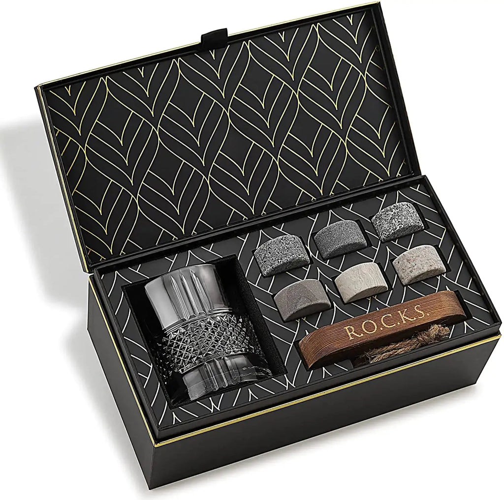The Connoisseur's Set - Whiskey Stones & Reserve Whiskey Crystal Glass EZE®
