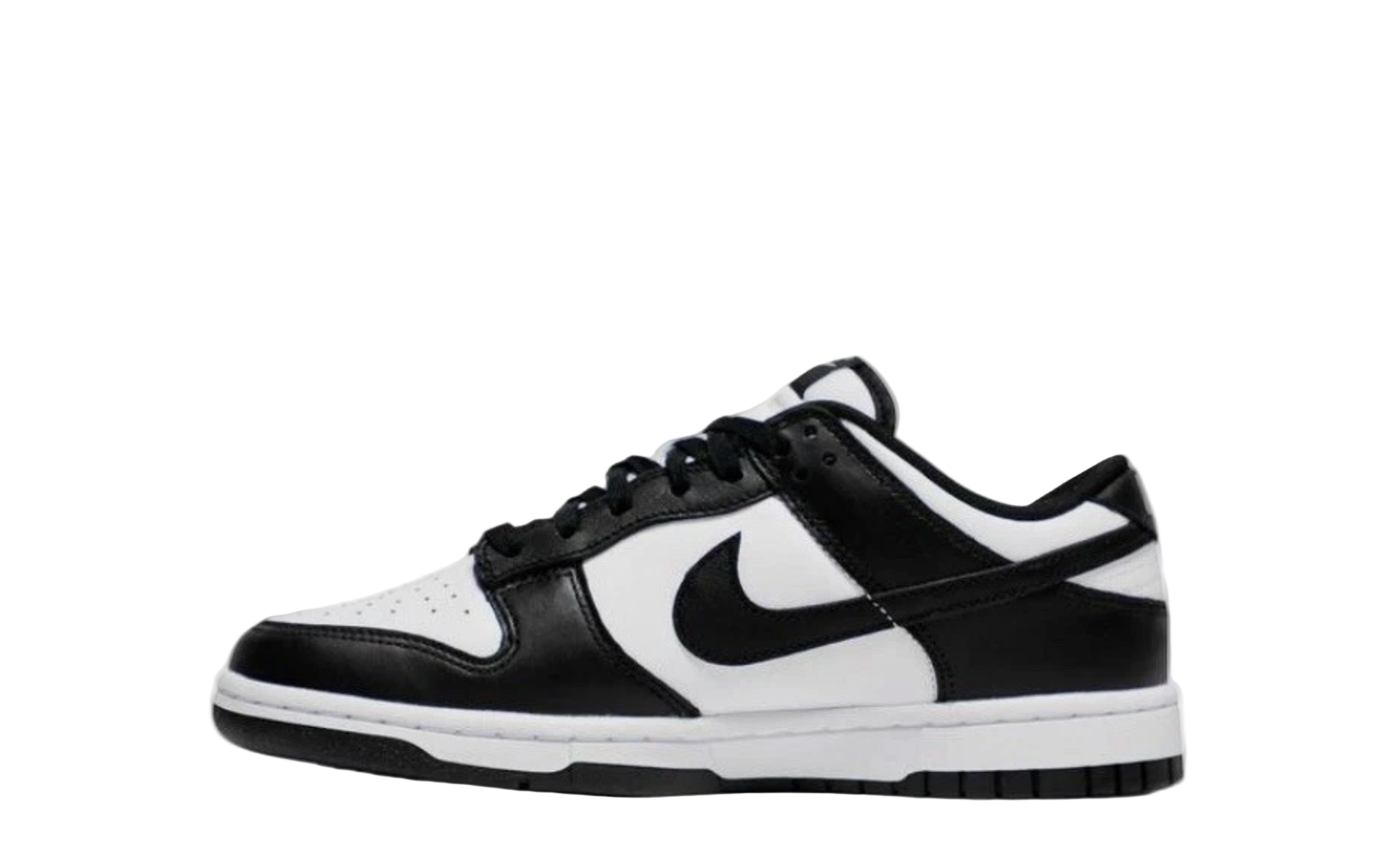 Black and white sneaker with Nike logo on a white background