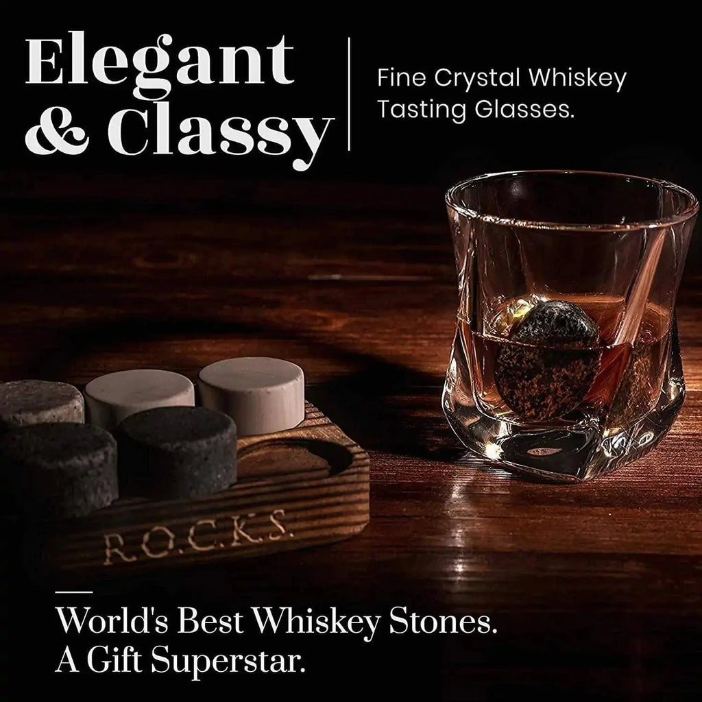 The Connoisseur's Set - Whiskey Stones & Twist Glass Edition EZE®