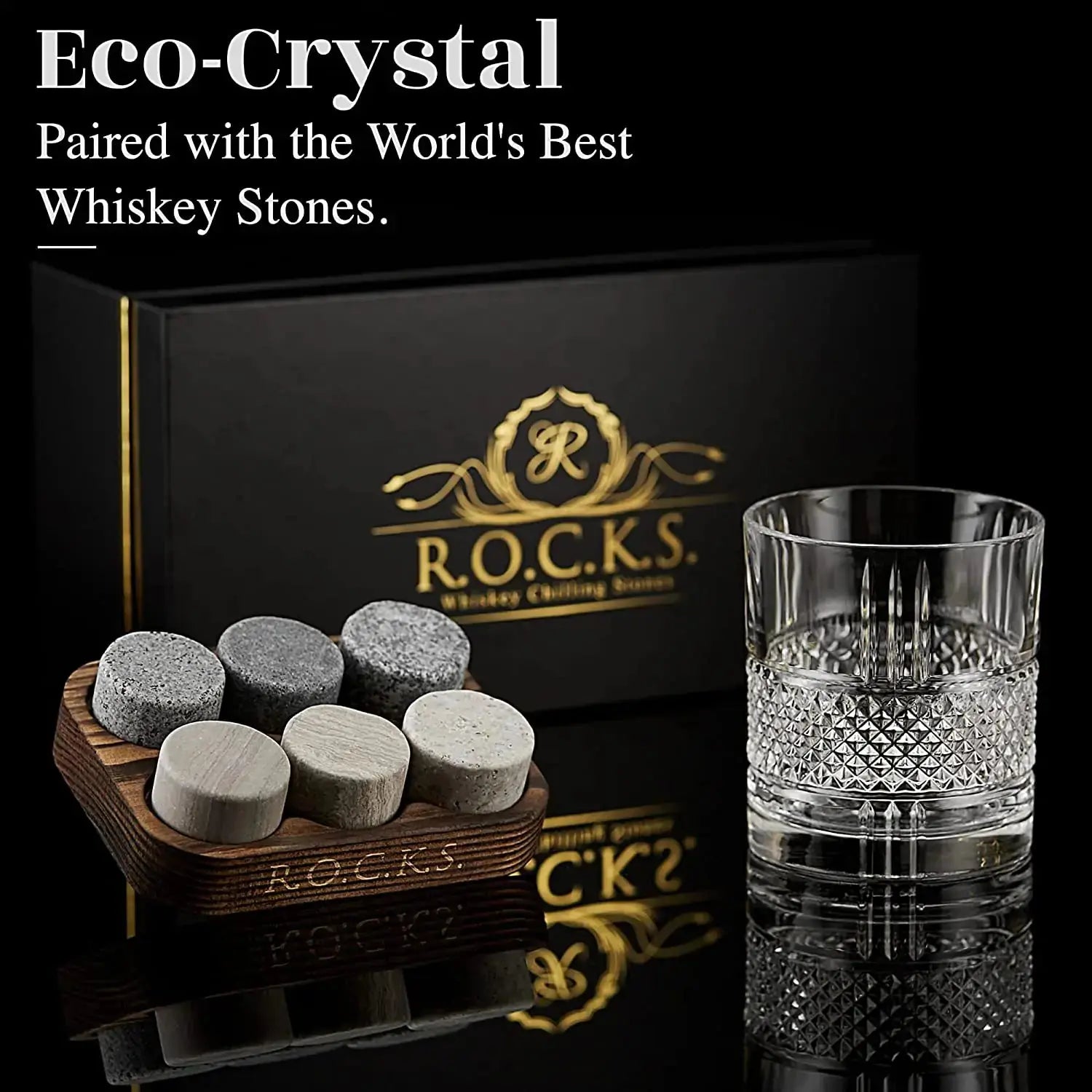 The Connoisseur's Set - Whiskey Stones & Reserve Whiskey Crystal Glass EZE®
